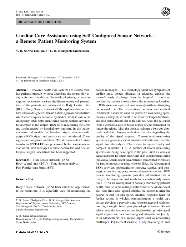 (PDF) Cardiac Care Assistance using Self Configured Sensor Network—a ...