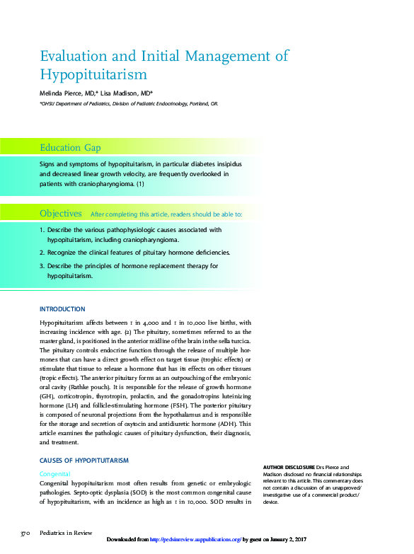 (PDF) Evaluation and Initial Management of Hypopituitarism