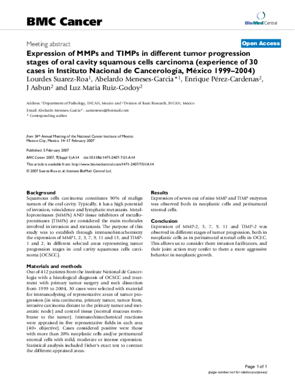 (PDF) Expression of MMPs and TIMPs in different tumor progression ...