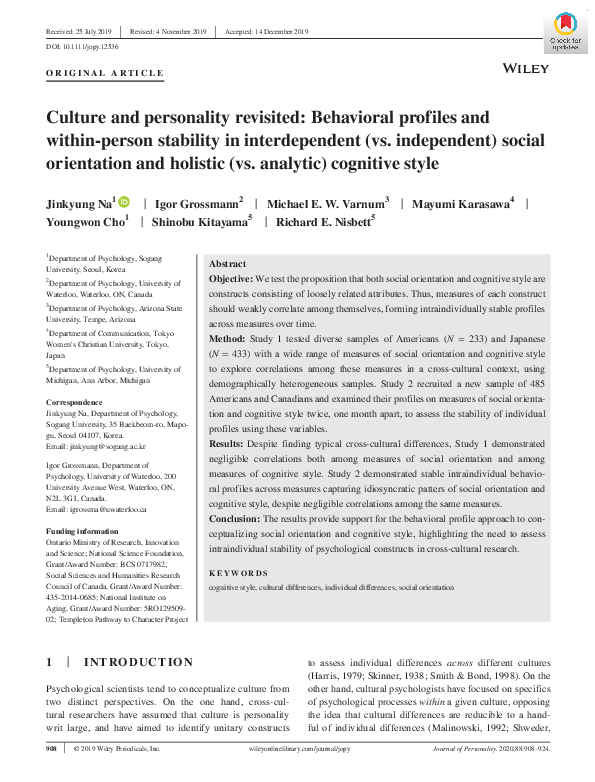 (PDF) Culture and personality revisited: Behavioral profiles and within ...