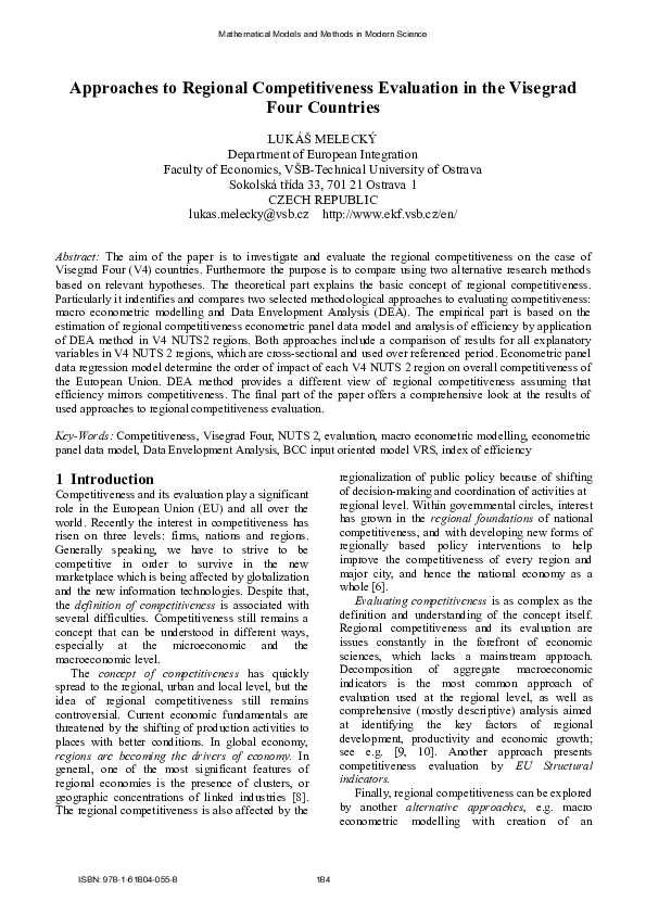 (PDF) Approaches to regional competitiveness evaluation in the Visegrad ...