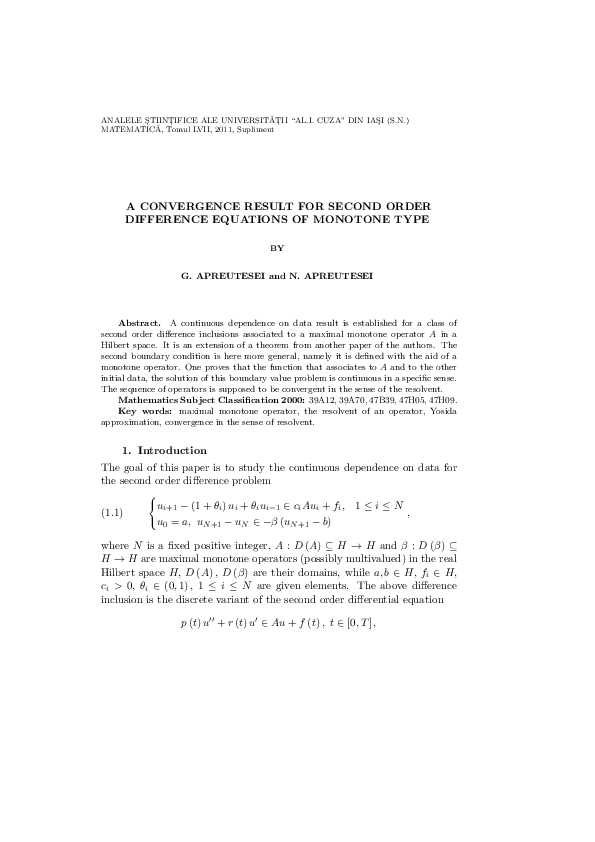 (PDF) A Convergence Result for Second Order Difference Equations of ...