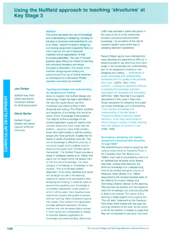 (PDF) Using the Nuffield approach to teaching 'structures' at Key Stage 3