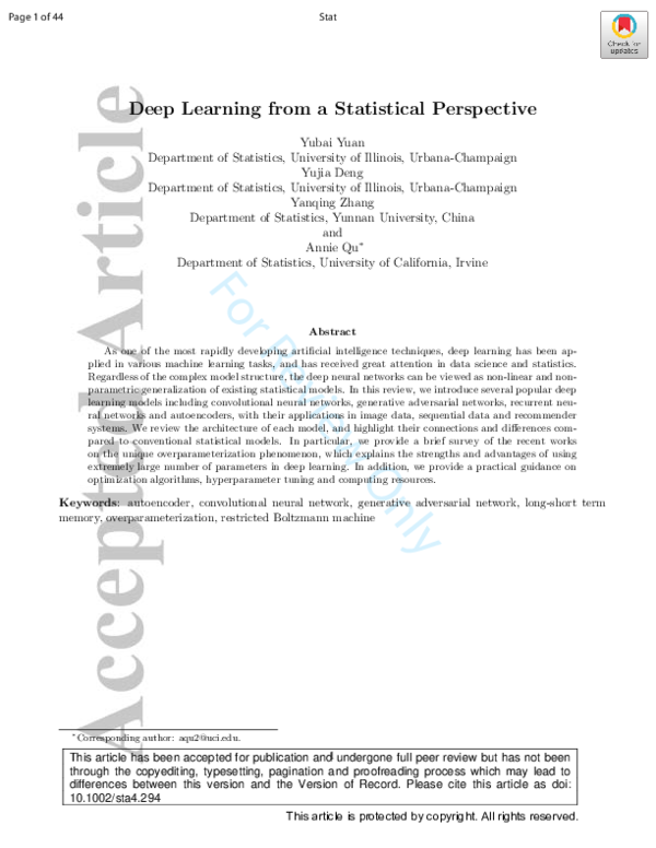 (PDF) Deep learning from a statistical perspective