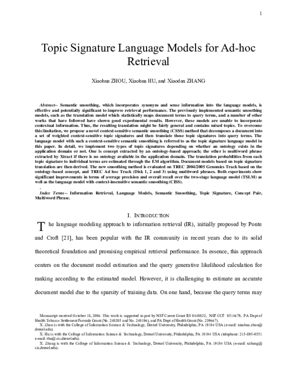 (PDF) Topic Signature Language Models for Ad hoc Retrieval