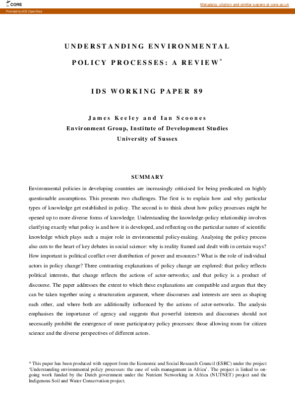 (PDF) Understanding Environmental Policy Processes: Cases from Africa