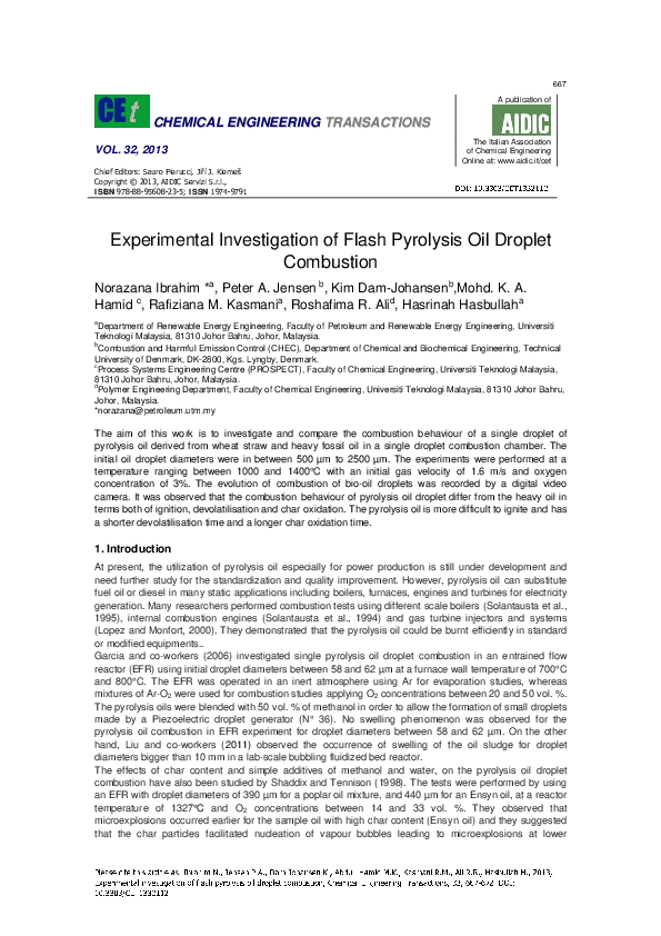 (PDF) Experimental investigation of flash pyrolysis oil droplet combustion