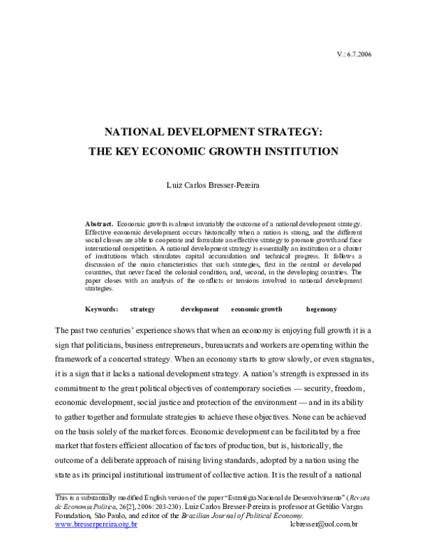 (PDF) National development strategy: the key economic growth institution