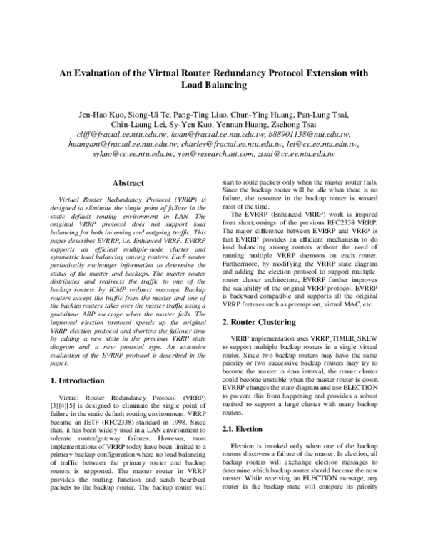 (PDF) An Evaluation of the Virtual Router Redundancy Protocol Extension ...
