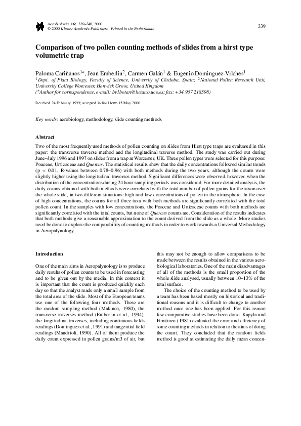 (PDF) Comparison of two pollen counting methods of slides from a hirst ...