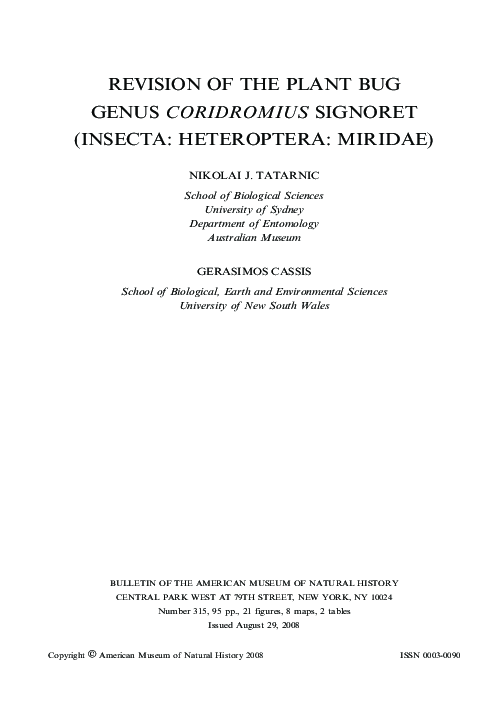 (PDF) Revision of the Plant Bug Genus Coridromius Signoret (Insecta ...
