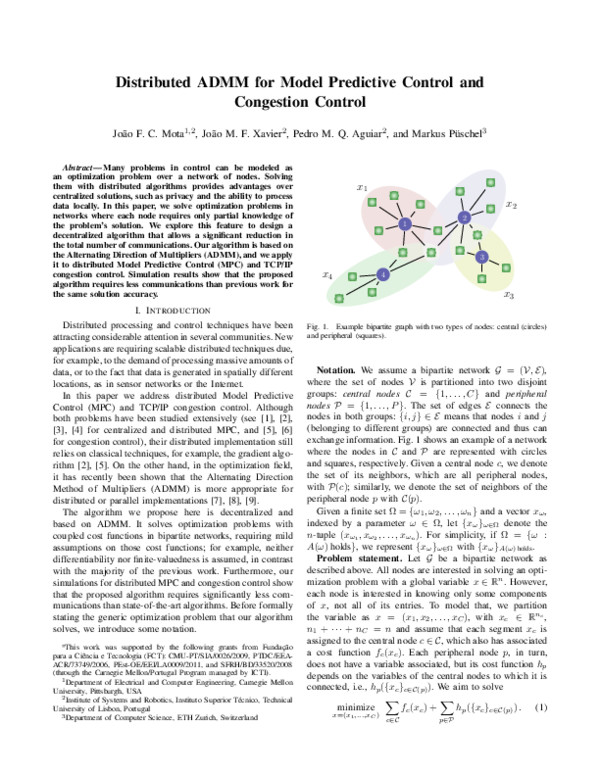 (PDF) Distributed ADMM for model predictive control and congestion control