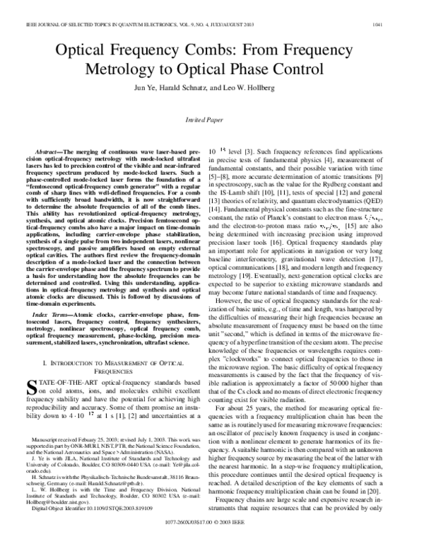 (PDF) Optical frequency combs: From frequency metrology to optical ...