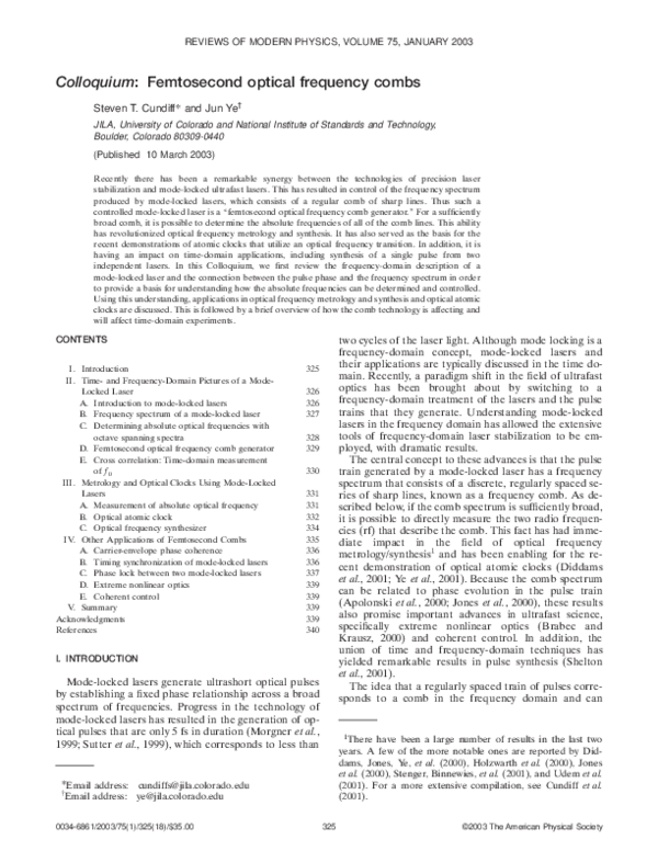 (PDF) Colloquium: Femtosecond optical frequency combs