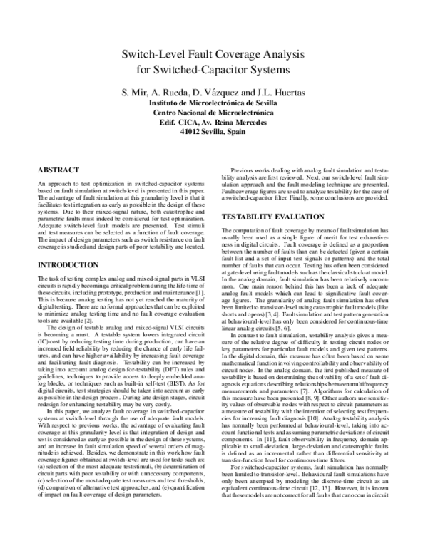 (PDF) Switch-level fault coverage analysis for switched-capacitor systems