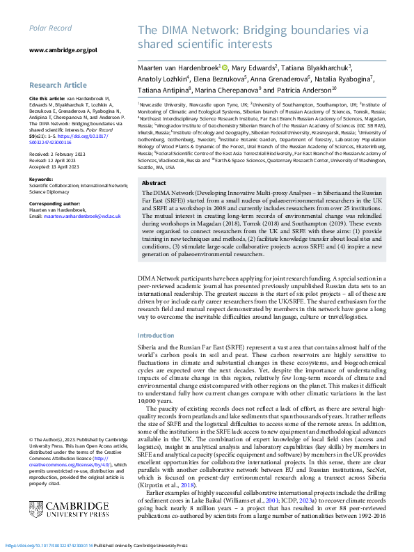 (PDF) The DIMA Network: Bridging boundaries via shared scientific interests