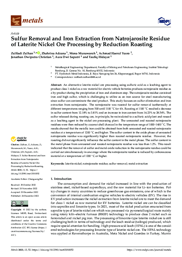 (PDF) Sulfur Removal and Iron Extraction from Natrojarosite Residue of ...