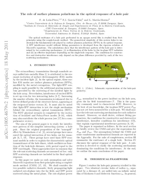 (PDF) Role of surface plasmon polaritons in the optical response of a ...