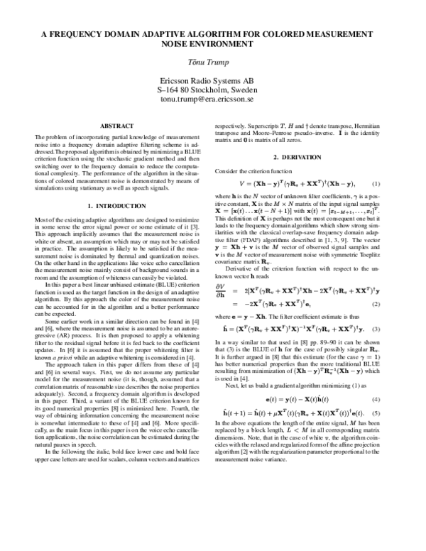 (PDF) A frequency domain adaptive algorithm for colored measurement ...