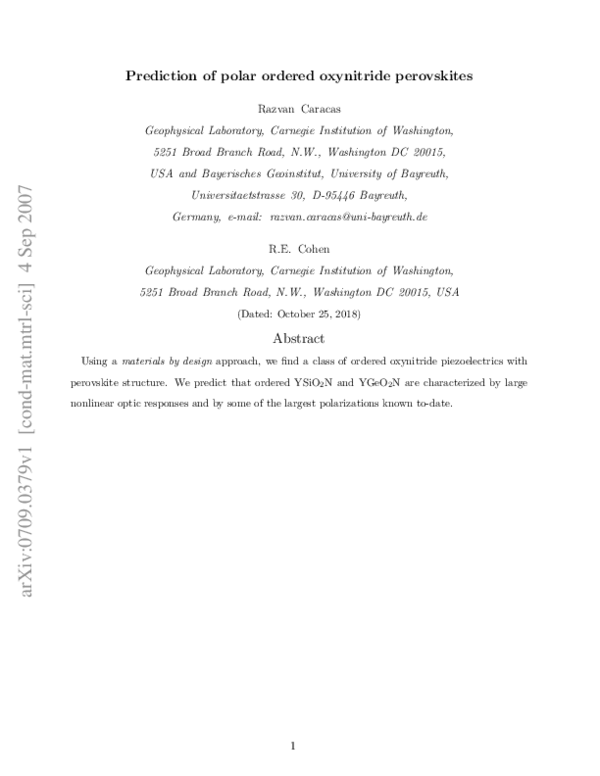 (PDF) Prediction of polar ordered oxynitride perovskites