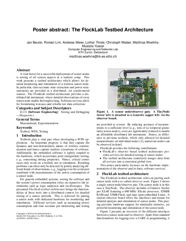 (PDF) Poster abstract: The FlockLab testbed architecture