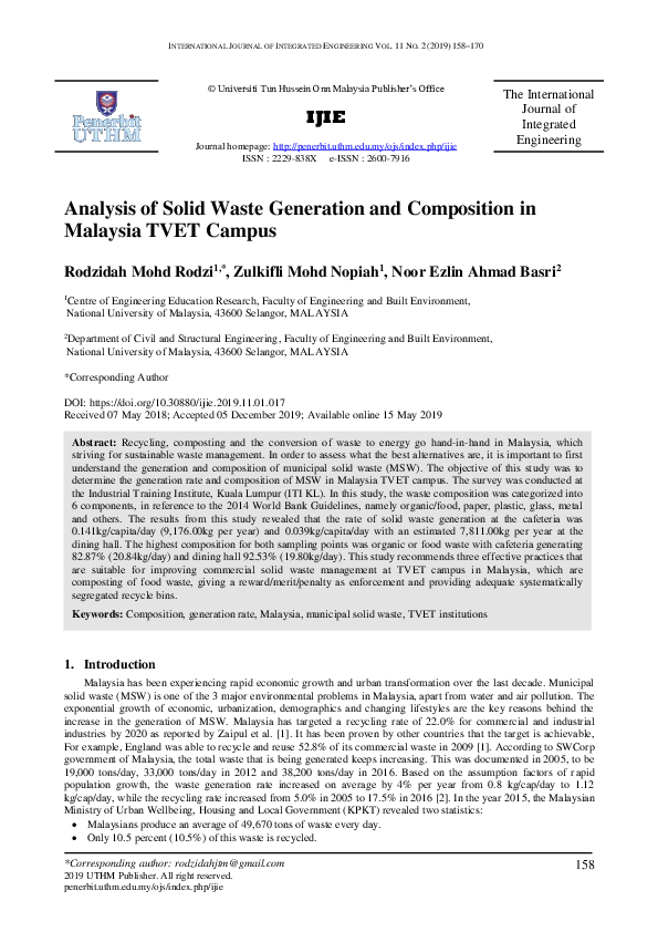 (PDF) Analysis of Solid Waste Generation and Composition in Malaysia ...
