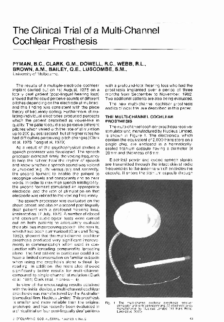 (PDF) The clinical trial of a multi-channel cochlear prosthesis