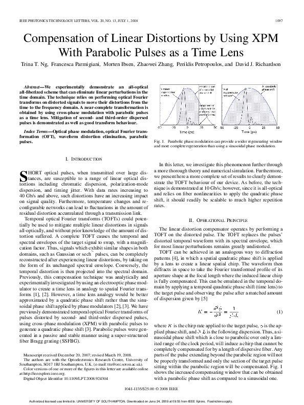 (PDF) Compensation of Linear Distortions by Using XPM With Parabolic ...