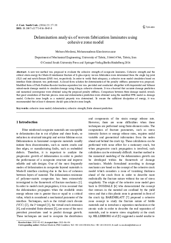 (PDF) Delamination analysis of woven fabrication laminates using ...