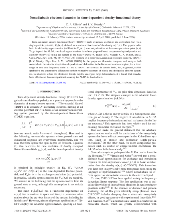 (PDF) Nonadiabatic electron dynamics in time-dependent density ...