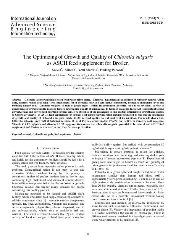 (PDF) The Optimizing of Growth and Quality of Chlorella vulgaris as ...