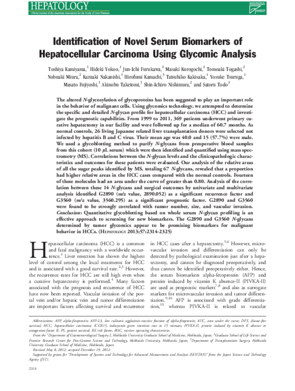 (PDF) Identification of novel serum biomarkers of hepatocellular ...