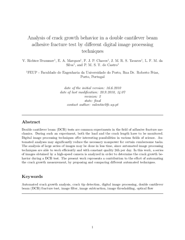 (PDF) Analysis of crack growth behavior in a double cantilever beam ...