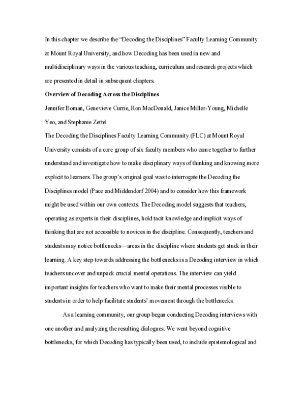 (PDF) Overview of Decoding across the Disciplines
