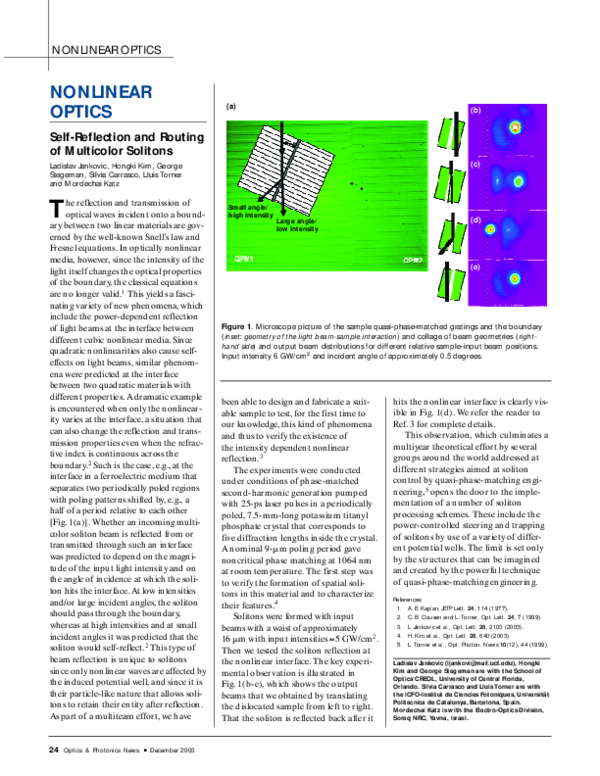 (PDF) Nonlinear Optics: Self-Reflection and Routing of Multicolor Solitons