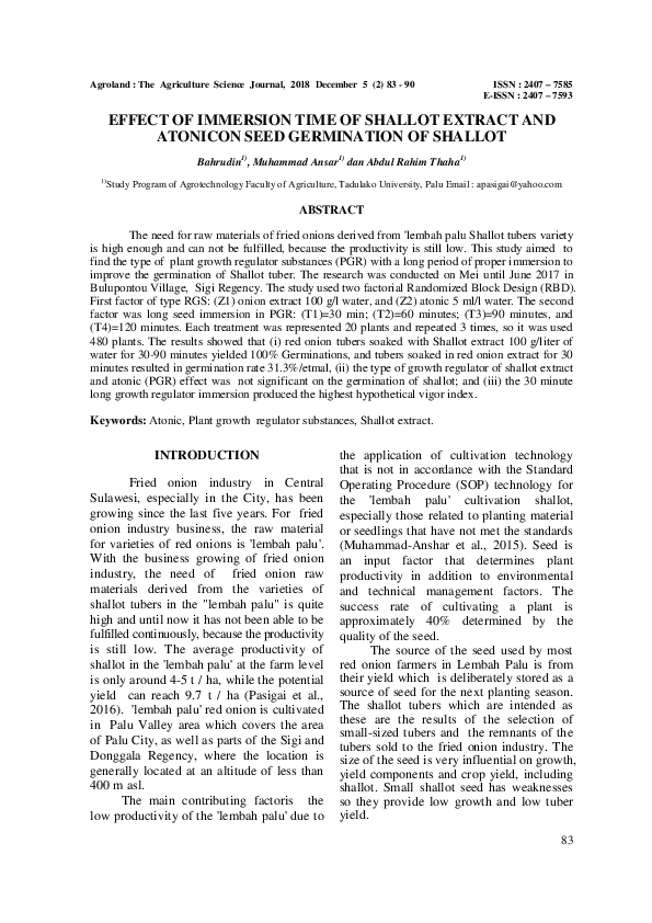 (PDF) Effect of Immersion Time of Shallot Extract and Atonicon Seed
