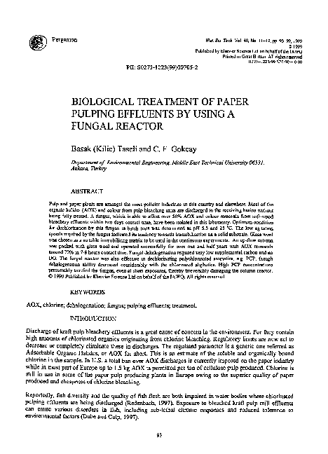 (PDF) Biological treatment of paper pulping effluents by using a fungal ...