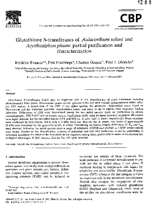 PDF) Glutathione S-transferases of Aulacorthum solani and Acyrthosiphon  pisum: partial purification and characterization