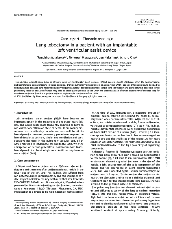 (PDF) Lung lobectomy in a patient with an implantable left ventricular ...