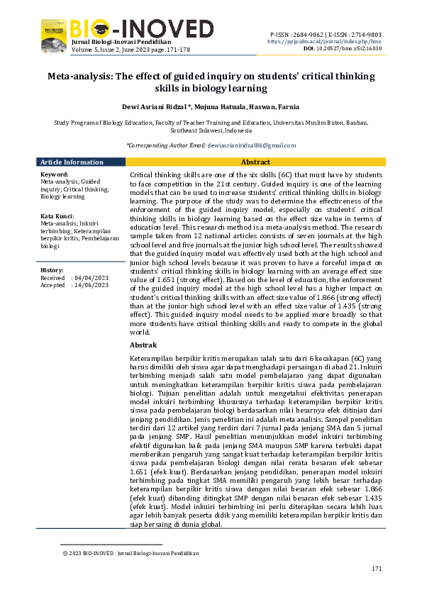 (PDF) Meta-analysis: The effect of guided inquiry on students' critical ...