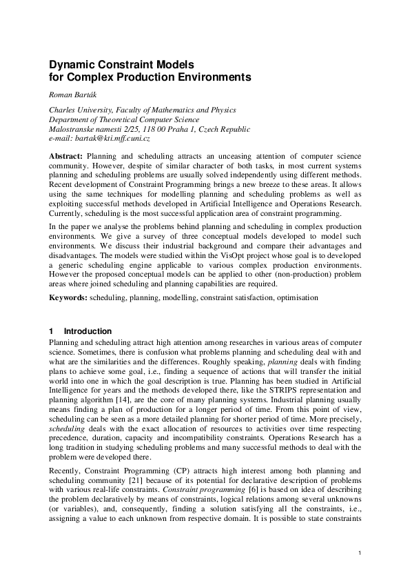 (PDF) Dynamic constraint models for complex production environments