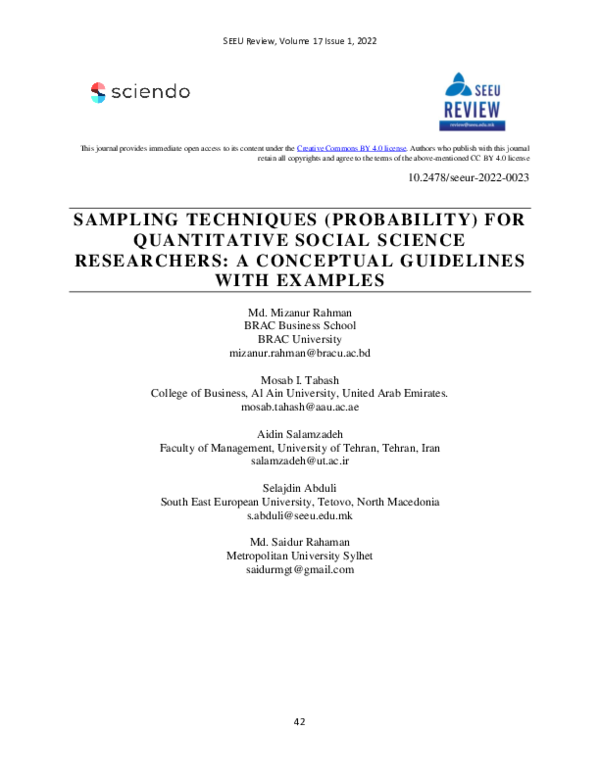 (PDF) Sampling Techniques (Probability) for Quantitative Social Science ...