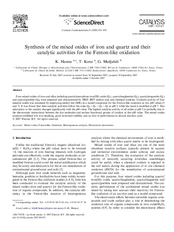 (PDF) Synthesis of the mixed oxides of iron and quartz and their ...
