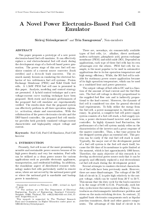 (PDF) A Novel Power Electronics-Based Fuel Cell Emulator