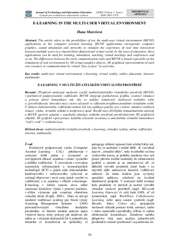 (PDF) E-Learning in the Multi-User Virtual Environment