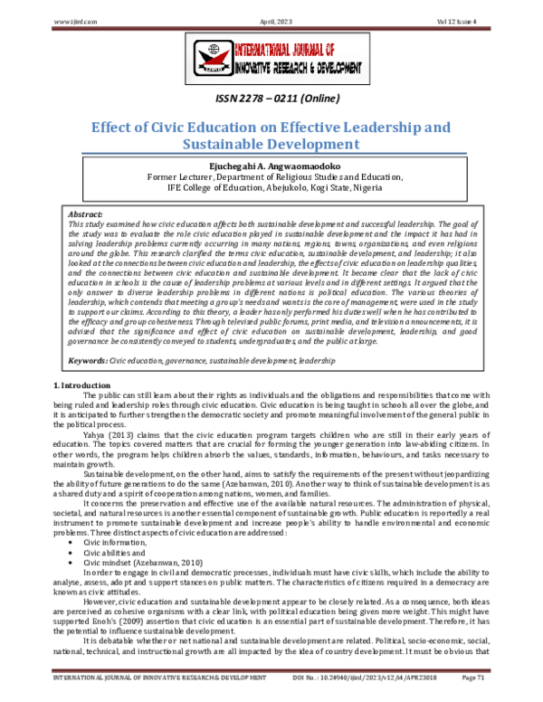 (PDF) Effect of Civic Education on Effective Leadership and Sustainable ...