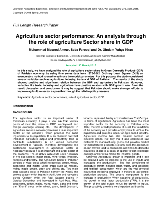 (PDF) Agriculture sector performance: An analysis through the role of ...