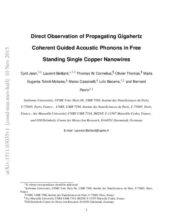(PDF) Direct Observation of Gigahertz Coherent Guided Acoustic Phonons ...