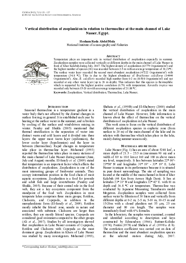 (PDF) Vertical distribution of zooplankton in relation to thermocline ...