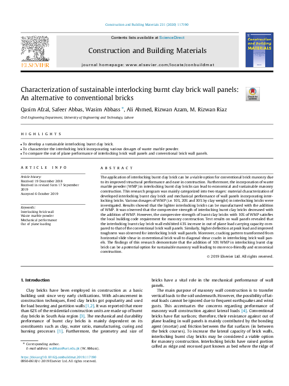 (PDF) Characterization of sustainable interlocking burnt clay brick ...